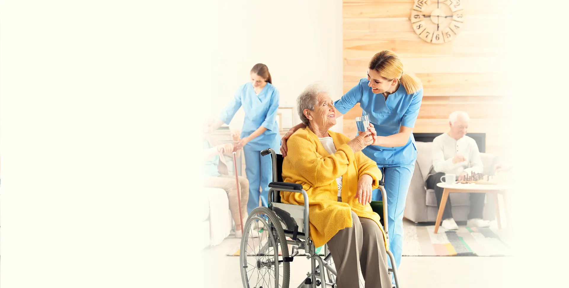 senior woman talking with caregiver